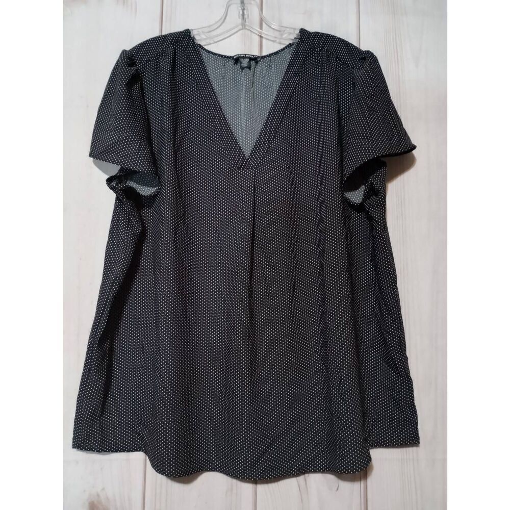 Hilary Radley Womens XXL Black White Polka Dot V-Neck Flutter Sleeve Blouse Top